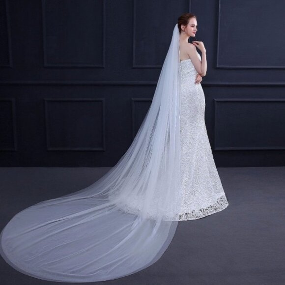 Wedding veil white bride bridal cathedral long 3m tulle comb elegant beautiful main image 16